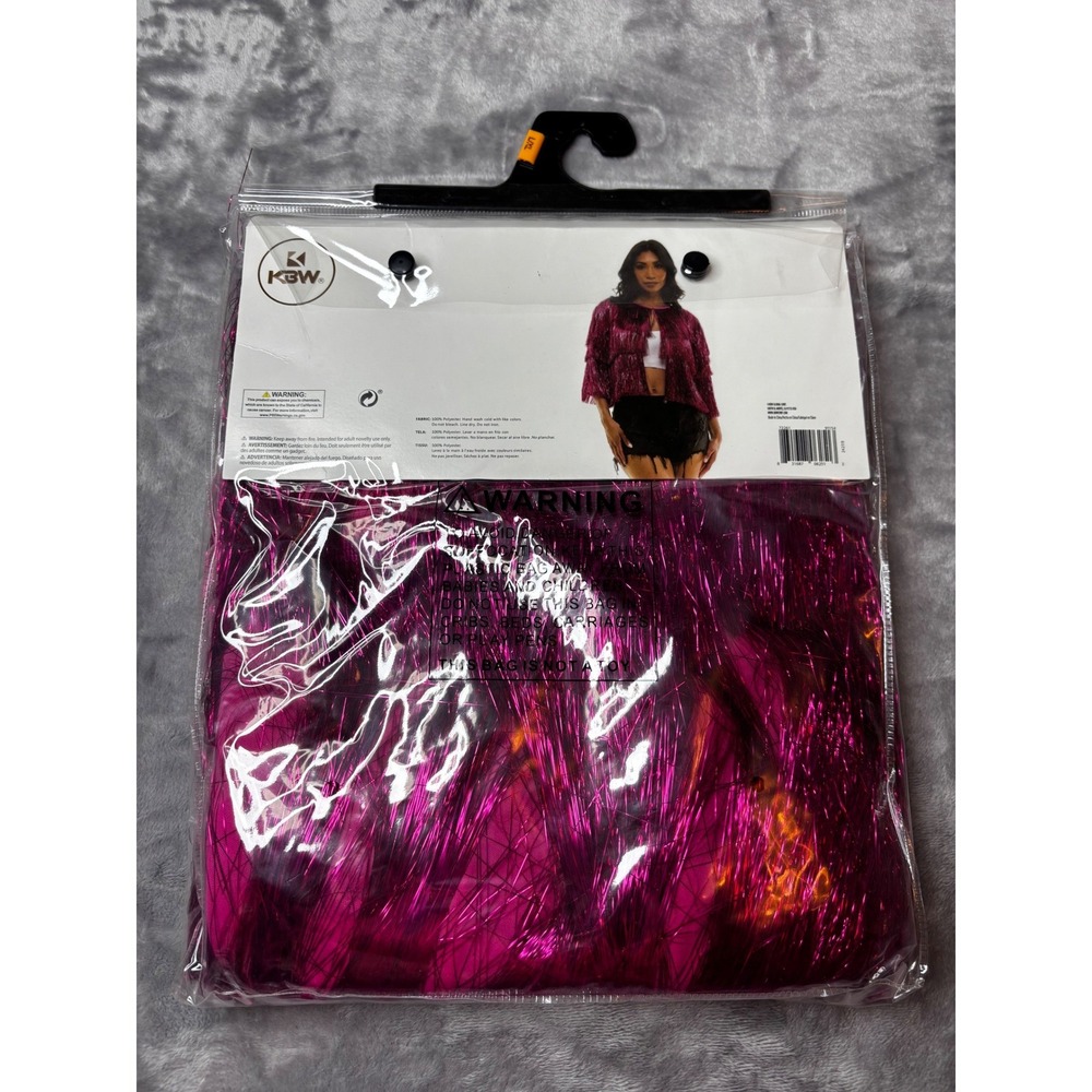 KBW Pink Tinsel Fringe Jacket Metallic Party Costume Shimmer Adult L/XL - Picture 5 of 6